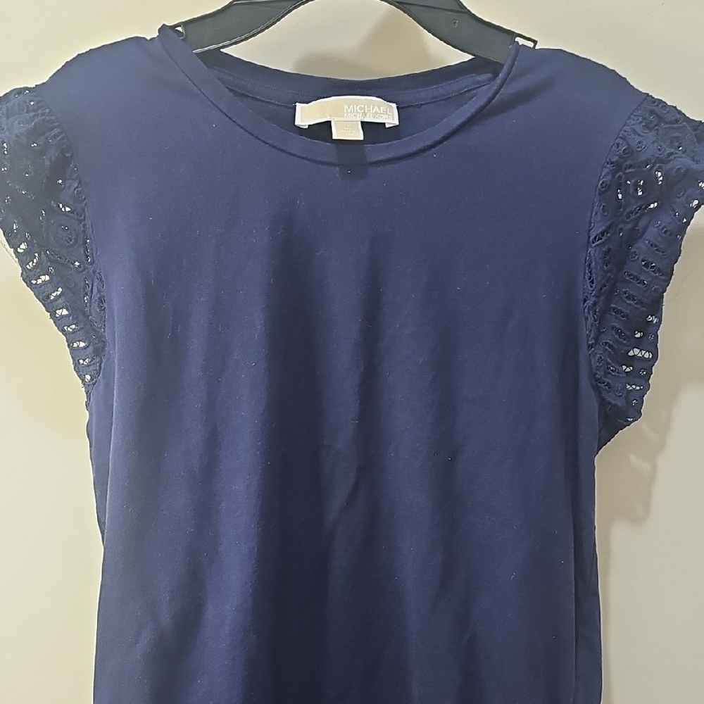 Michael Kors Blue Ruffled Cap Sleeve Tee